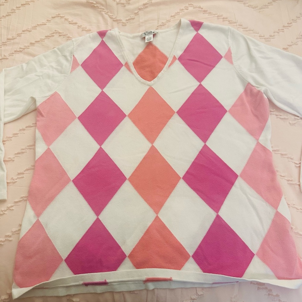 Lilly Pulitzer Pink and White Argyle Sweater